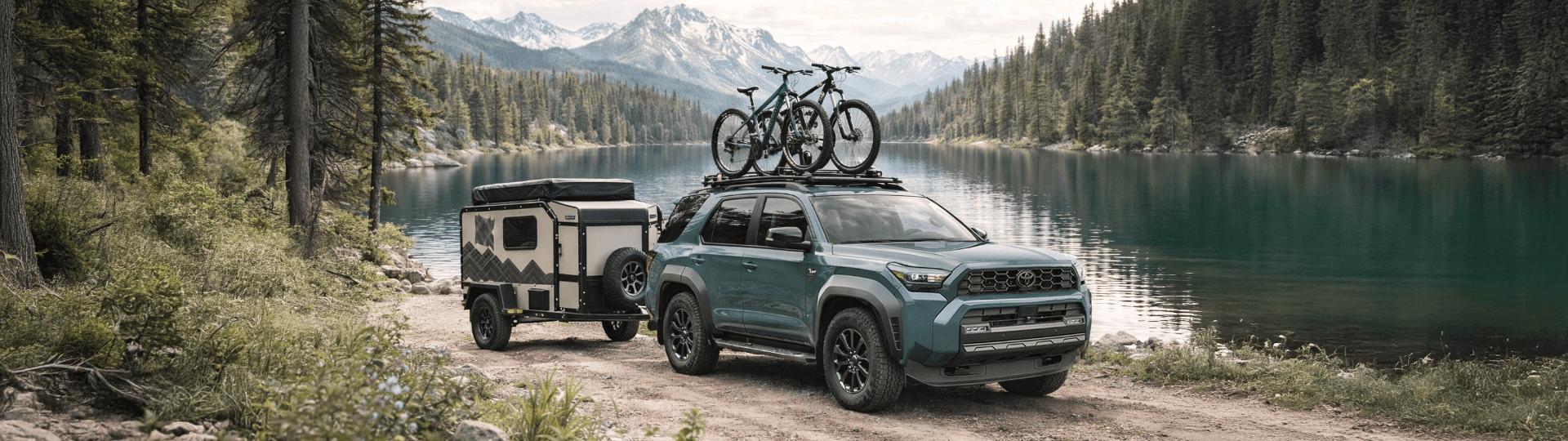 Toyota 4Runner next to a lake in the forest.