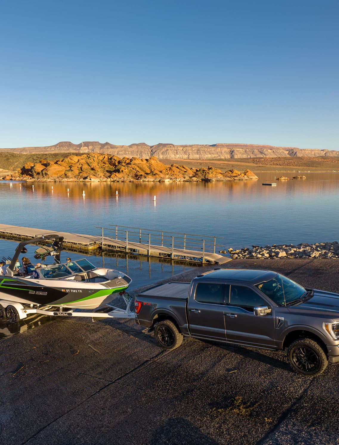 Truck hauling boat